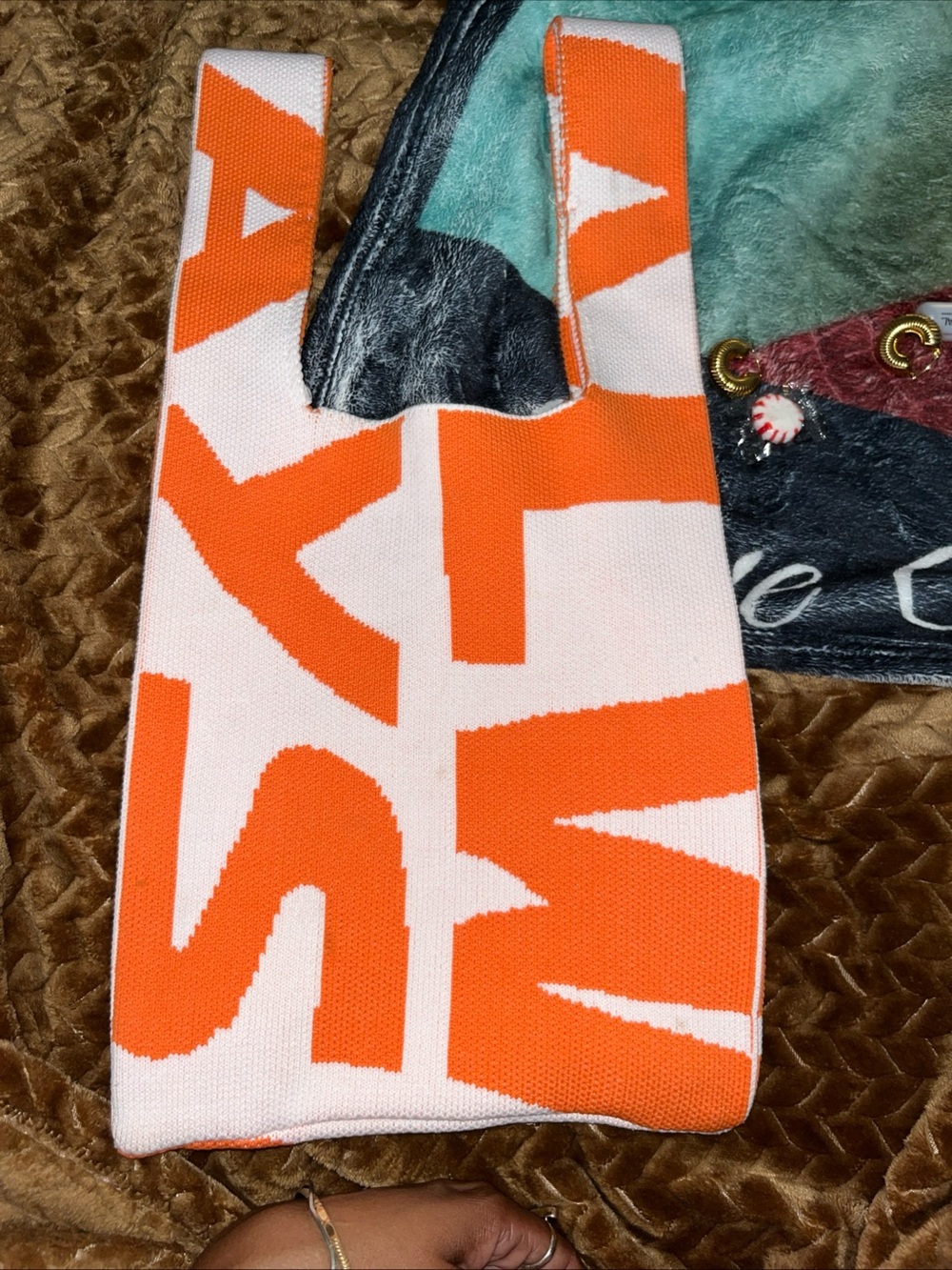 Saks Fifth Avenue Orange and White Knit Hobo Bag